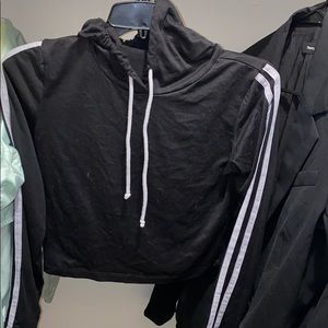 Black and white striped crop sweatshirt